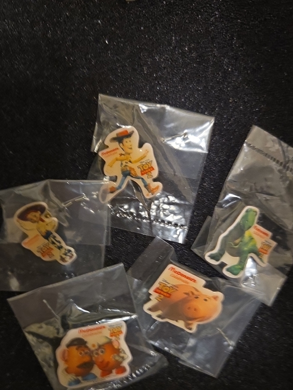 McDonald's Toy Story Character Pin Set - Yellow, Green, Orange, Brown (Rare)1999